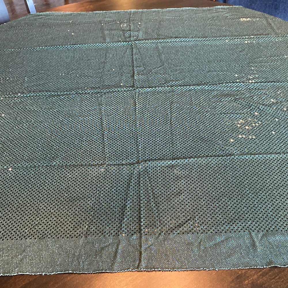 43”x72” very dark green sequined  & metallic fabric